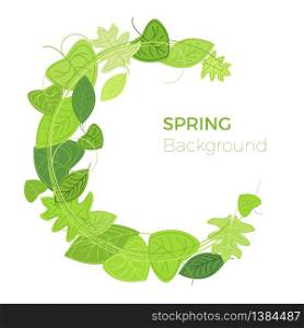 Vector garland with green leaves, spring background
