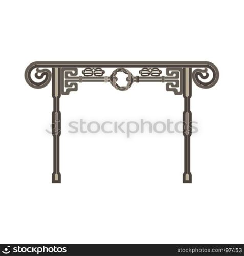 Vector gate flat icon isolated. Iron fence old illustration front view design. Antique design black decorative forged