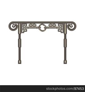 Vector gate flat icon isolated. Iron fence old illustration front view design. Antique design black decorative forged