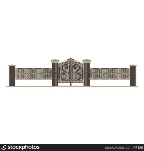 Vector gate flat icon isolated. Iron fence old illustration front view design. Antique forged decorative