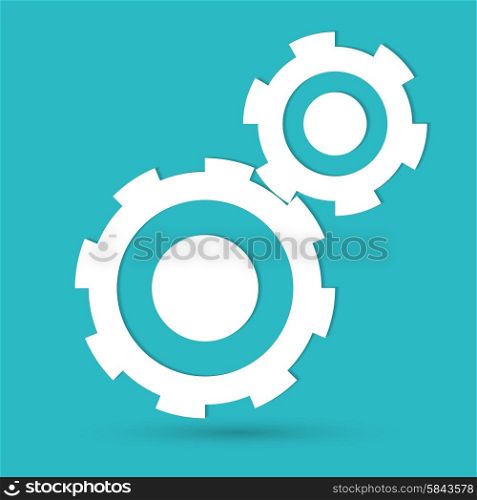Vector gears, isolated object on blue background, technical, mechanical illustration