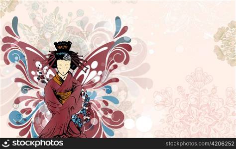 vector geisha with floral