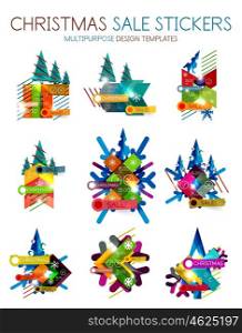 Vector Geometric Christmas Sale Stickers. Vector Geometric Christmas Sale Stickers - shiny paper style elements with holiday concepts - Snowflake and New Year Tree