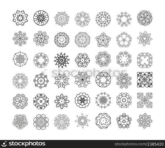 Vector geometric circular ornament set. Doodle art for coloring book. Round geometric ornaments set. Vector set mandalas.. Vector Mandala patterns set. Round ornament pattern