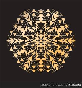 Vector Geometric Golden Ornamental Mandala Design on Black.