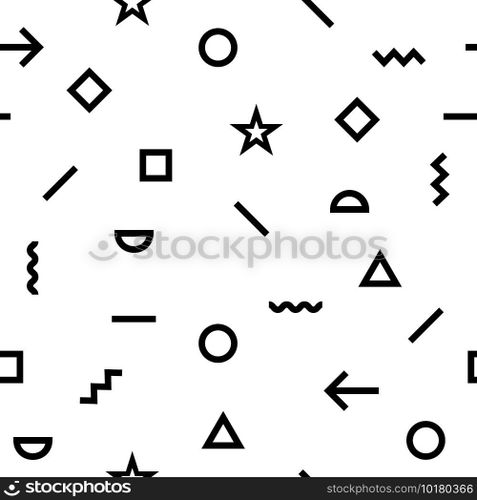 Vector geometric pattern with hipster forms. Line, square, triangle, circle shape . Retro seamless pattern Template for your design. Vector geometric pattern with hipster forms. Line, square, trian for your design