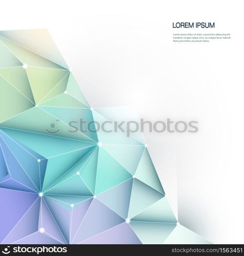 Vector Geometric, Polygonal, Triangle pattern in molecule structure shape. Multicolored, blue, purple, yellow and green background with blank space for your content, business, network and web design