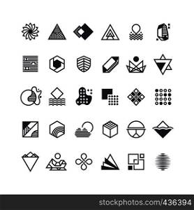Vector geometric shapes and symbols. Geometrical logos vector set. Geometric shape logo, hipster abstract creative trendy icons illustration. Vector geometric shapes and symbols. Geometrical logos vector set