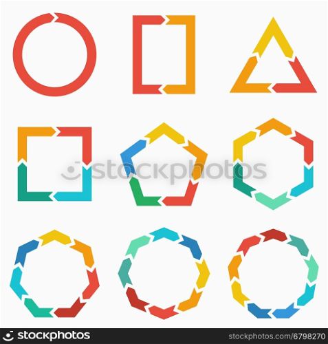 Vector geometric shapes arrows for infographic. Template for diagram, graph, presentation and chart. Business concept with 1,2,3, 4, 5, 6, 7, 8,9 options, parts, steps or processes