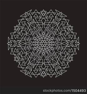 Vector Geometric Silver Ornamental Mandala Design on Black Background.