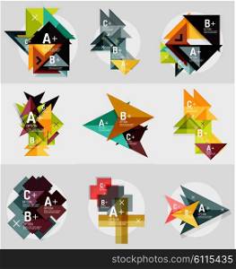 Vector geometrical banner set - paper style elements for infographic, business or web layouts, labels