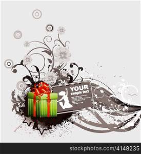 vector gift box with floral and grunge