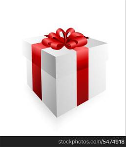 Vector Gift Box With Red Ribbon On A White Background