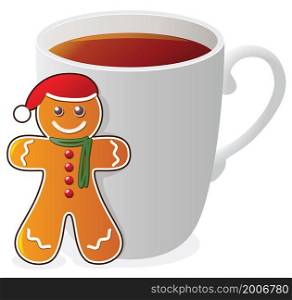 vector gingerbread cookie santa and a cup of tea