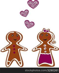 Vector Gingerbread People - Couple isolated on white