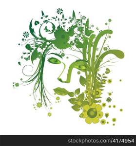 vector girl face with floral