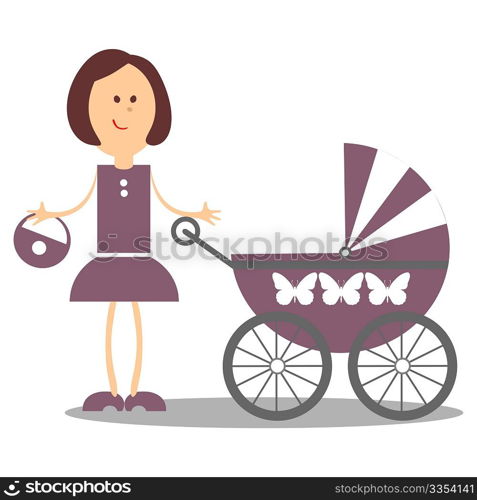 Vector. Girl walking with carriage 18