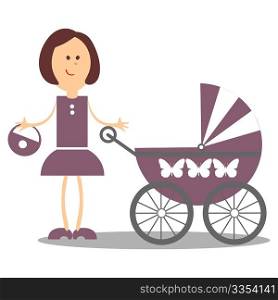 Vector. Girl walking with carriage 18