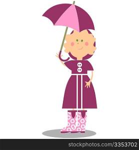 Vector. Girl walking with umbrella 17