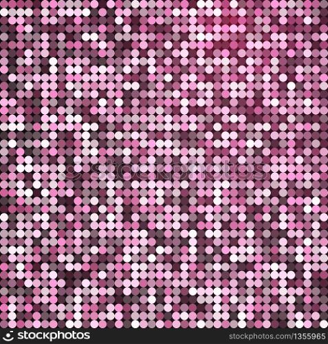 Vector glamorous abstract retro vintage pixel mosaic background of sparkling sequins for design. Pink disco shiny lights. Multicolor texture. . Vector glamorous abstract retro vintage pixel mosaic background of sparkling sequins for design. Pink disco shiny lights. Multicolor circles texture.