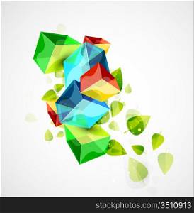 Vector glass cubes and leaves. Concept
