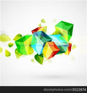 Vector glass cubes and leaves. Concept