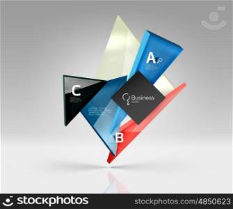 Vector glass triangles composition on grey 3d background. Abstract background for workflow layout, diagram, number options or web design