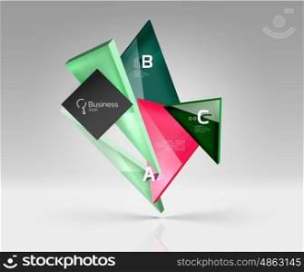 Vector glass triangles composition on grey 3d background. Abstract background for workflow layout, diagram, number options or web design