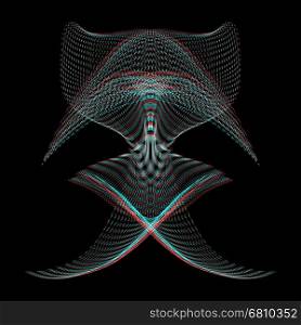 vector glitch anaglif warped parametric shape abstract jellyfish waves black background decoration&#xA;