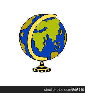 Vector globe icon. Cute doodle sticker