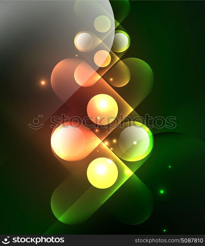 Vector glowing geometric shapes background. Vector glowing geometric shapes - round elements and circles on dark background