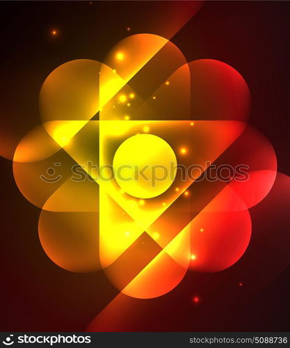 Vector glowing geometric shapes background. Vector glowing geometric shapes - round elements and circles on dark background