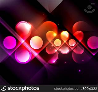 Vector glowing geometric shapes background. Vector glowing geometric shapes - round elements and circles on dark background