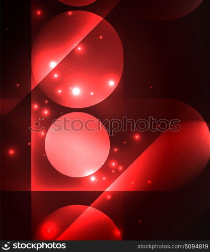 Vector glowing geometric shapes background. Vector glowing geometric shapes - round elements and circles on dark background