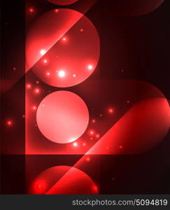 Vector glowing geometric shapes background. Vector glowing geometric shapes - round elements and circles on dark background