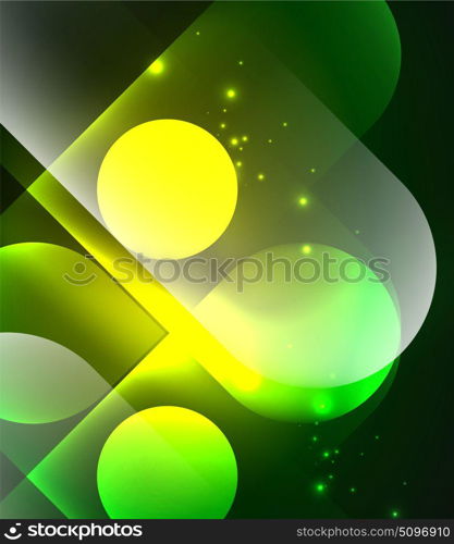 Vector glowing geometric shapes background. Vector glowing geometric shapes - round elements and circles on dark background