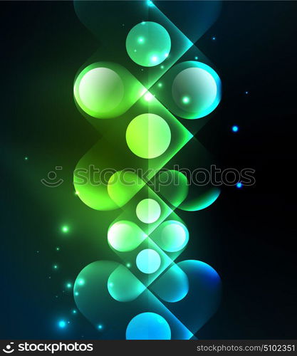 Vector glowing geometric shapes background. Vector glowing geometric shapes - round elements and circles on dark background