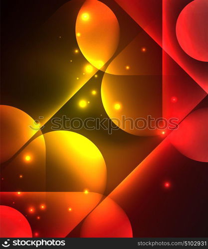 Vector glowing geometric shapes background. Vector glowing geometric shapes - round elements and circles on dark background