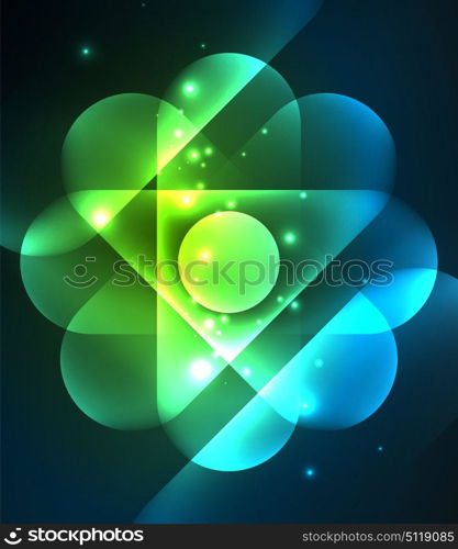 Vector glowing geometric shapes background. Vector glowing geometric shapes - round elements and circles on dark background