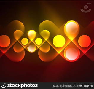 Vector glowing geometric shapes background. Vector glowing geometric shapes - round elements and circles on dark background