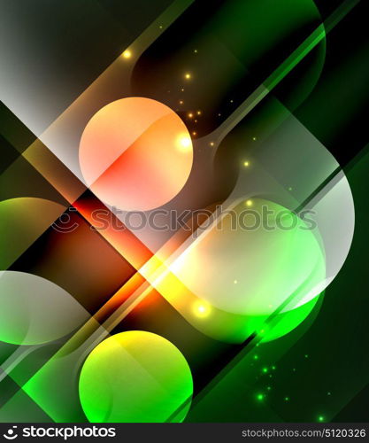 Vector glowing geometric shapes background. Vector glowing geometric shapes - round elements and circles on dark background