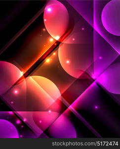 Vector glowing geometric shapes background. Vector glowing geometric shapes - round elements and circles on dark background