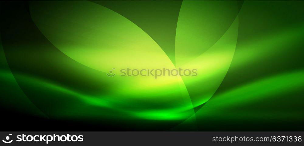Vector glowing wave neon flowing curve background. Vector green glowing wave neon flowing curve background, light effects template