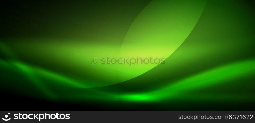 Vector glowing wave neon flowing curve background. Vector green glowing wave neon flowing curve background, light effects template