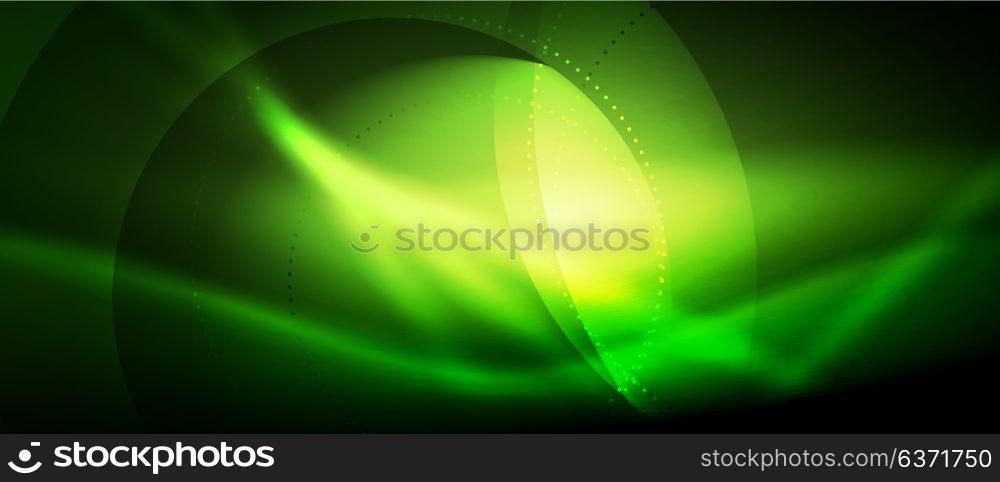 Vector glowing wave neon flowing curve background. Vector green glowing wave neon flowing curve background, light effects template