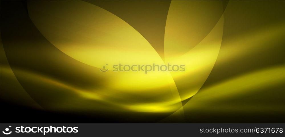 Vector glowing wave neon flowing curve background. Vector yellow glowing wave neon flowing curve background, light effects template
