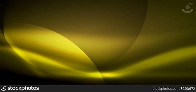 Vector glowing wave neon flowing curve background. Vector yellow glowing wave neon flowing curve background, light effects template