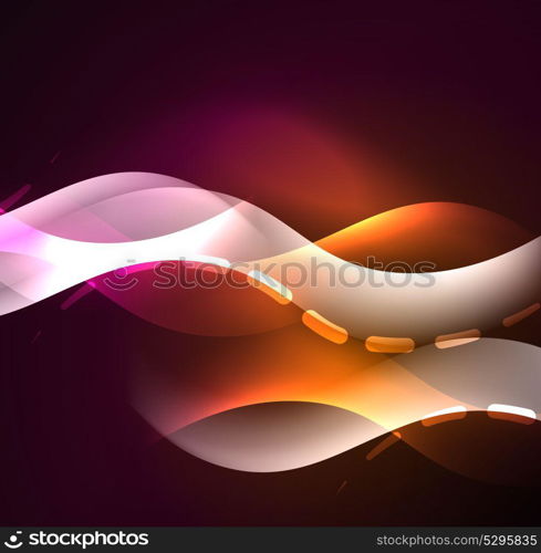 Vector glowing wave, smoke design wavy lines. Vector glowing wave, smoke design wavy lines. Shiny silk wavy line abstract background, wallpaper with wave shape and light effects, smooth style