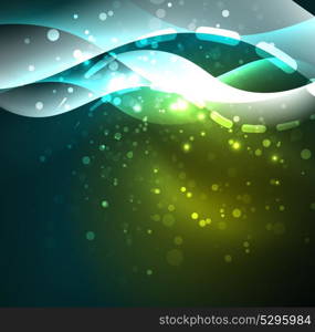 Vector glowing wave, smoke design wavy lines. Vector glowing wave, smoke design wavy lines. Shiny silk wavy line abstract background, wallpaper with wave shape and light effects, smooth style