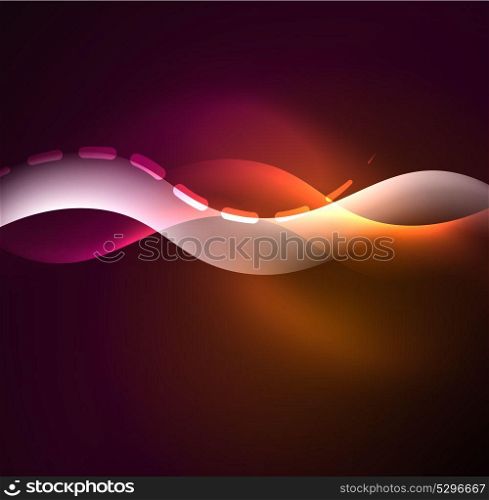 Vector glowing wave, smoke design wavy lines. Vector glowing wave, smoke design wavy lines. Shiny silk wavy line abstract background, wallpaper with wave shape and light effects, smooth style